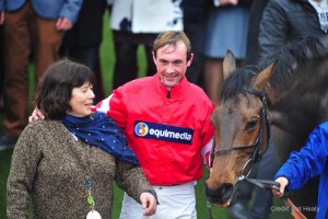 Nico de Boinville with Coneygree and Sara Bradstock after winning the Cheltenham Gold Cup 2015
